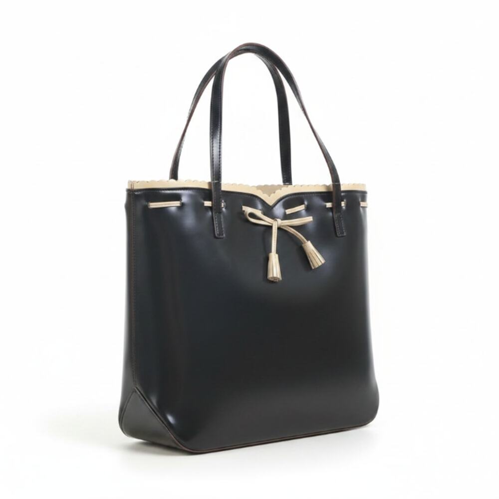 ANYA HINDMARCH Italian Leather Bow Handbag Tote Black Rare Luxury Designer Y2K